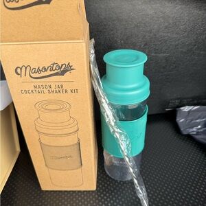 Mason Jar Cocktail Shaker Kit with Teal Lid